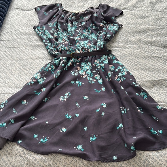 Floral Print Dress with Belt - Picture 1 of 4